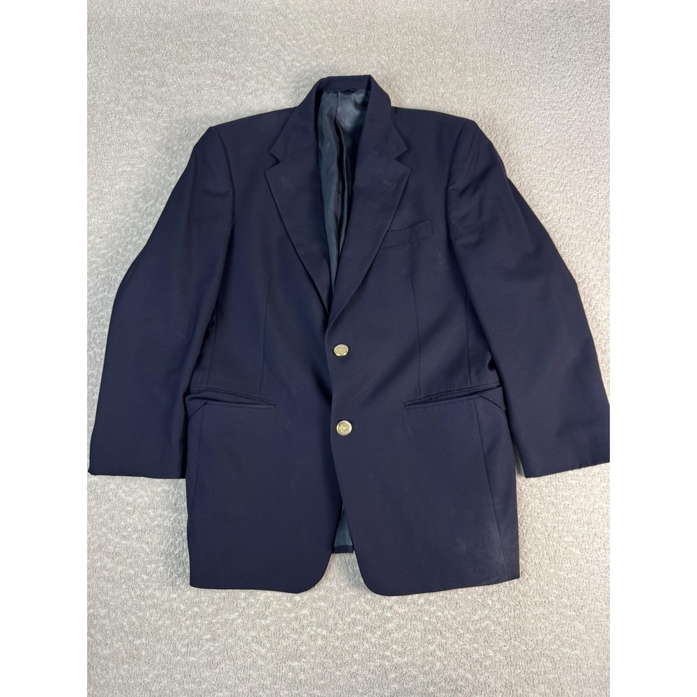 Burberry London Blazer Mens 38 Short Blue Wool Gold Buttons Single‎ Vent Formal